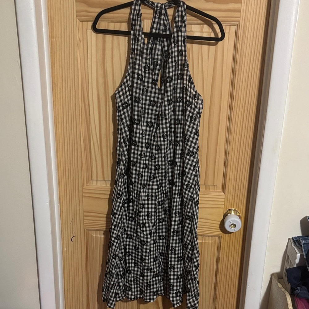 Lou & Grey Black and White Gingham Backless Dress